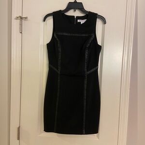 BCBGENERATION Leather-Trim Sexy Black Mini Dress Open Back Size 6 NWT